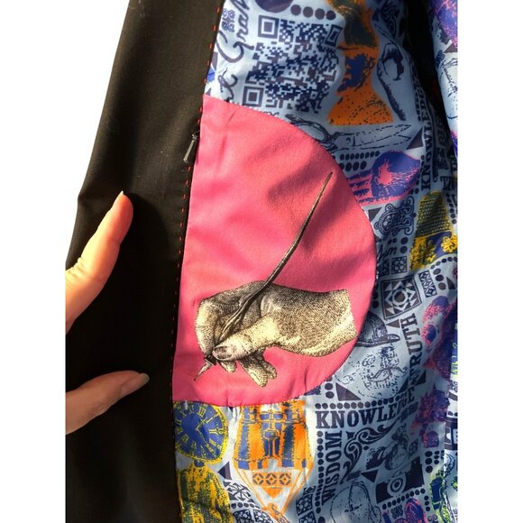 Robert Graham Mens Black Blazer With Colorful Artistic Lining Size 44 - Picture 3 of 8